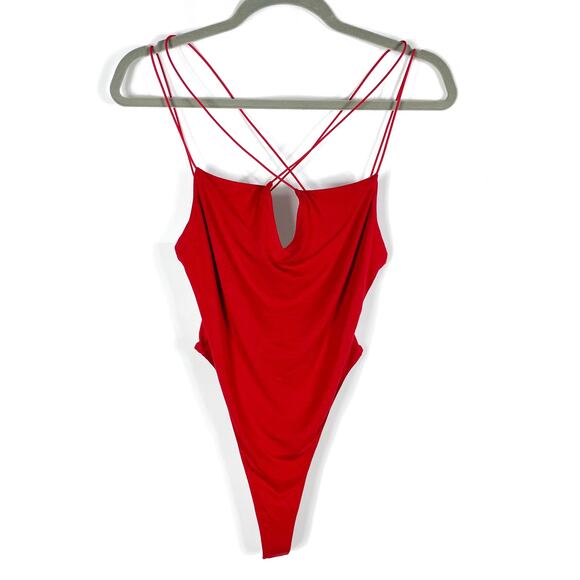 Ser.O.Ya Echo Bodysuit Red Crisscross Strap Open Back Sleeveless Sz M - Picture 5 of 11